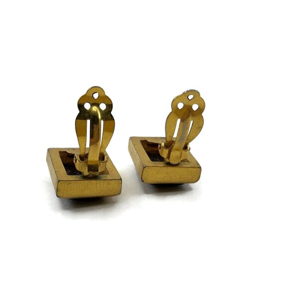 Clip On Earrings, Square Black Glass Intaglio Earrings, Vintage Clips - Picture 9 of 11